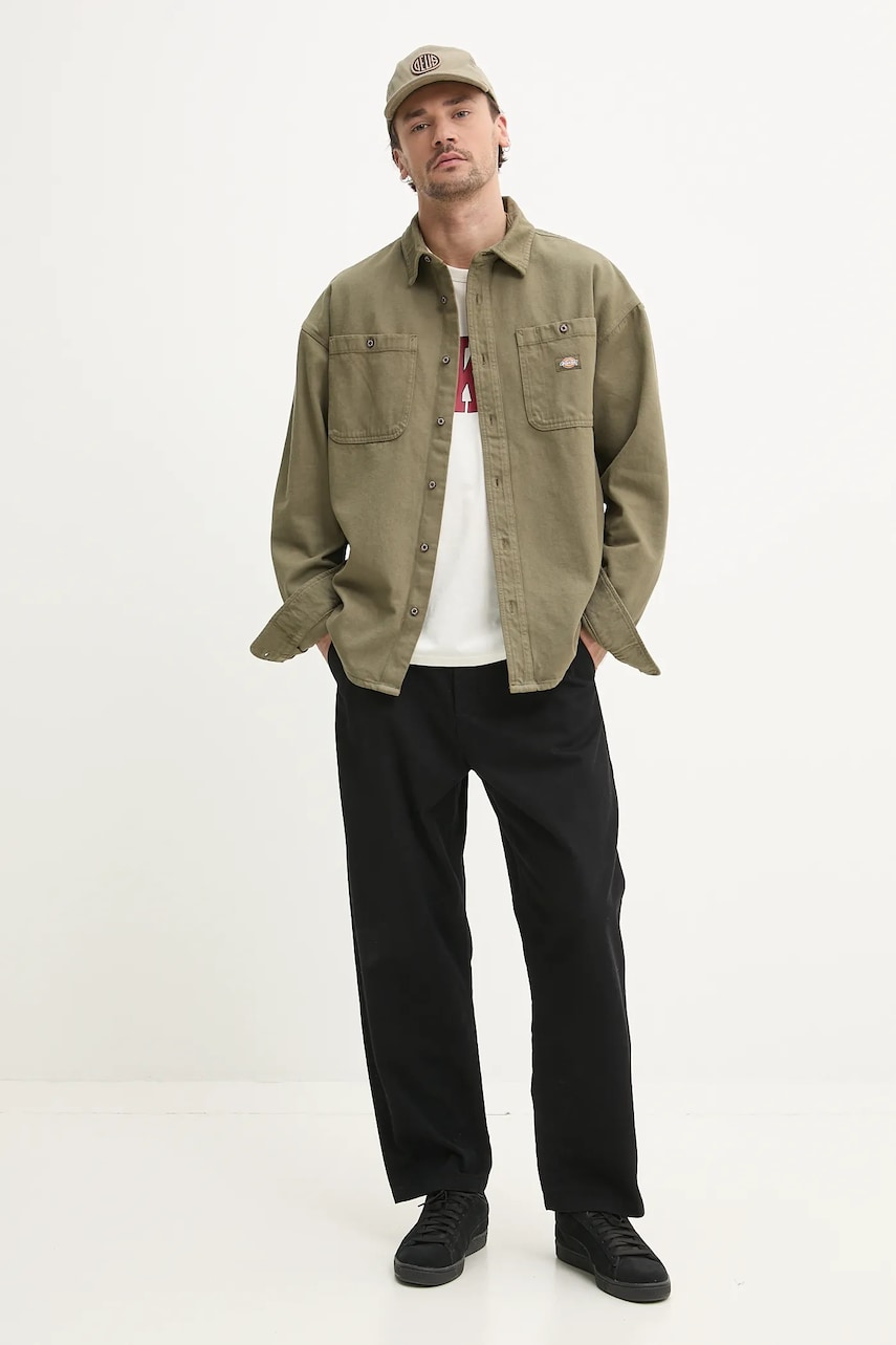 Хлопковая рубашка Dickies мужская цвет зелёный relaxed классический воротник DK0A4YF5MGR1 Хлопковая рубашка Dickies мужская цвет зелёный relaxed классический воротник DK0A4YF5MGR1
