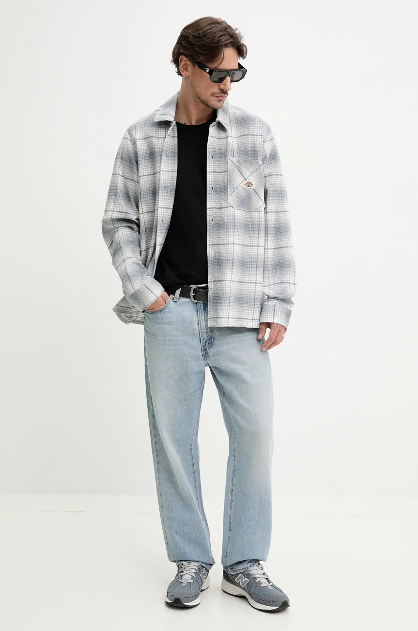 Хлопковая рубашка Dickies мужская цвет серый relaxed классический воротник DK0A8653G701 Хлопковая рубашка Dickies мужская цвет серый relaxed классический воротник DK0A8653G701