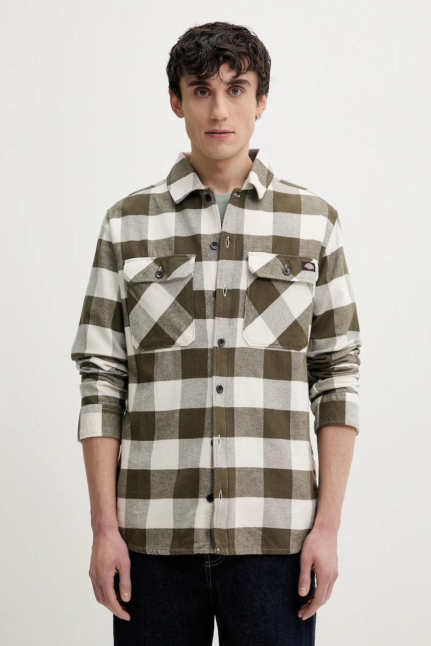Dickies cămașă bărbați, culoarea verde, cu guler clasic, relaxed, DK0A4XDZC481 Dickies cămașă bărbați, culoarea verde, cu guler clasic, relaxed, DK0A4XDZC481