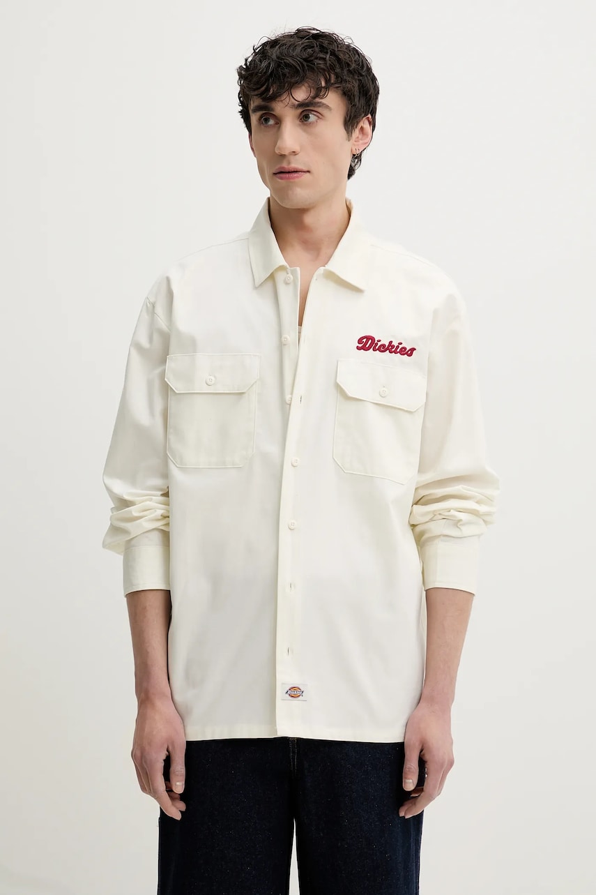 Dickies camasa din bumbac barbati, culoarea bej, cu guler clasic, relaxed, DK0A4Z7PC481 Dickies camasa din bumbac barbati, culoarea bej, cu guler clasic, relaxed, DK0A4Z7PC481