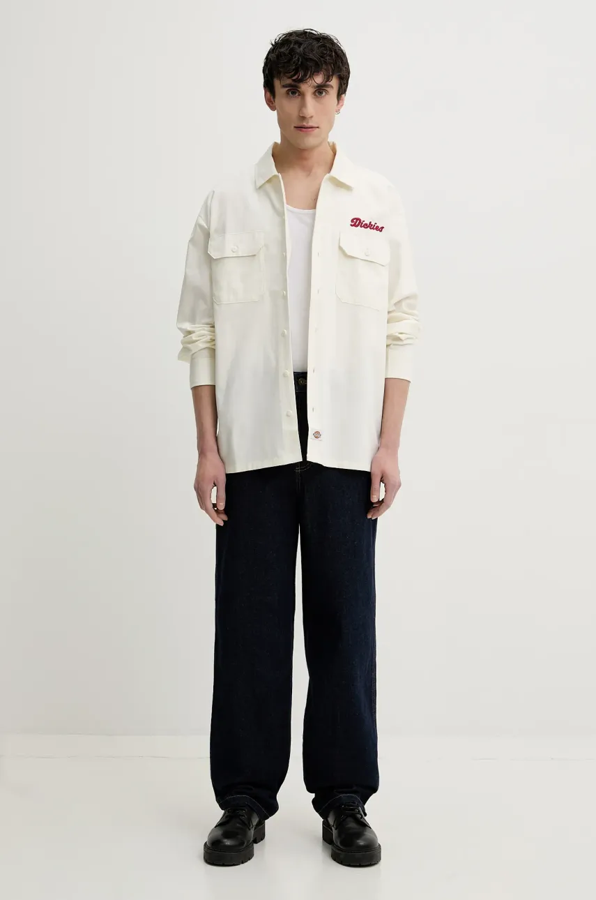 Хлопковая рубашка Dickies мужская цвет бежевый relaxed классический воротник DK0A4Z7PC481 Хлопковая рубашка Dickies мужская цвет бежевый relaxed классический воротник DK0A4Z7PC481