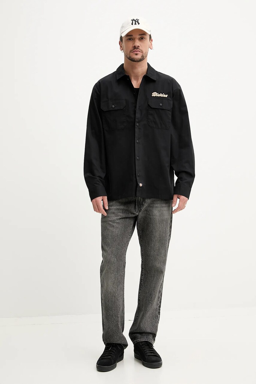 Хлопковая рубашка Dickies мужская цвет чёрный relaxed классический воротник DK0A4Z7PBLK1 Хлопковая рубашка Dickies мужская цвет чёрный relaxed классический воротник DK0A4Z7PBLK1