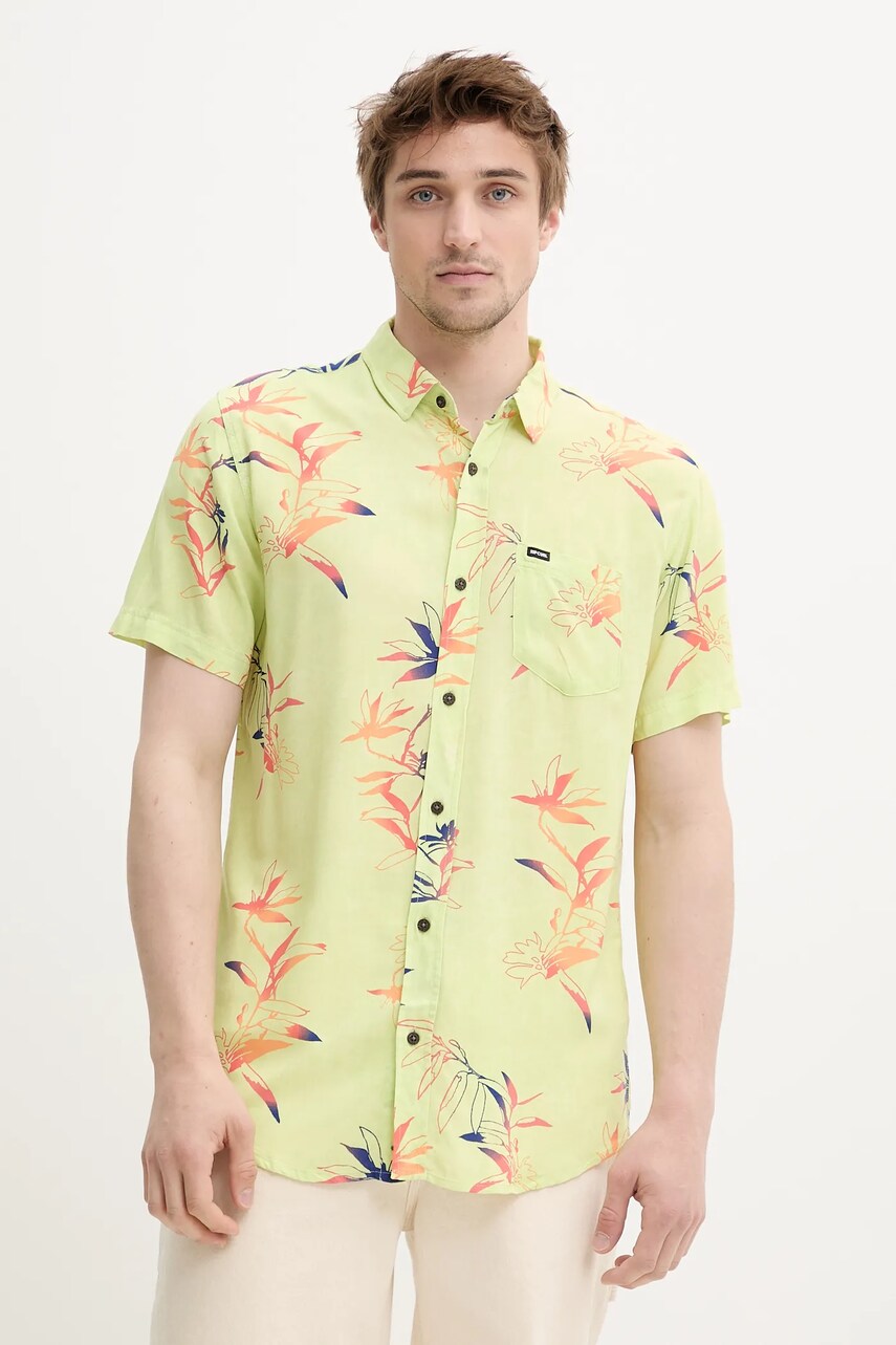 Levně Košile Rip Curl pánská, zelená barva, regular, s klasickým límcem, 03QMSH