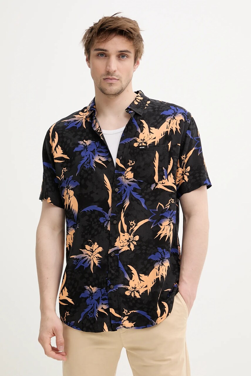 Levně Košile Rip Curl pánská, černá barva, regular, s klasickým límcem, 03QMSH