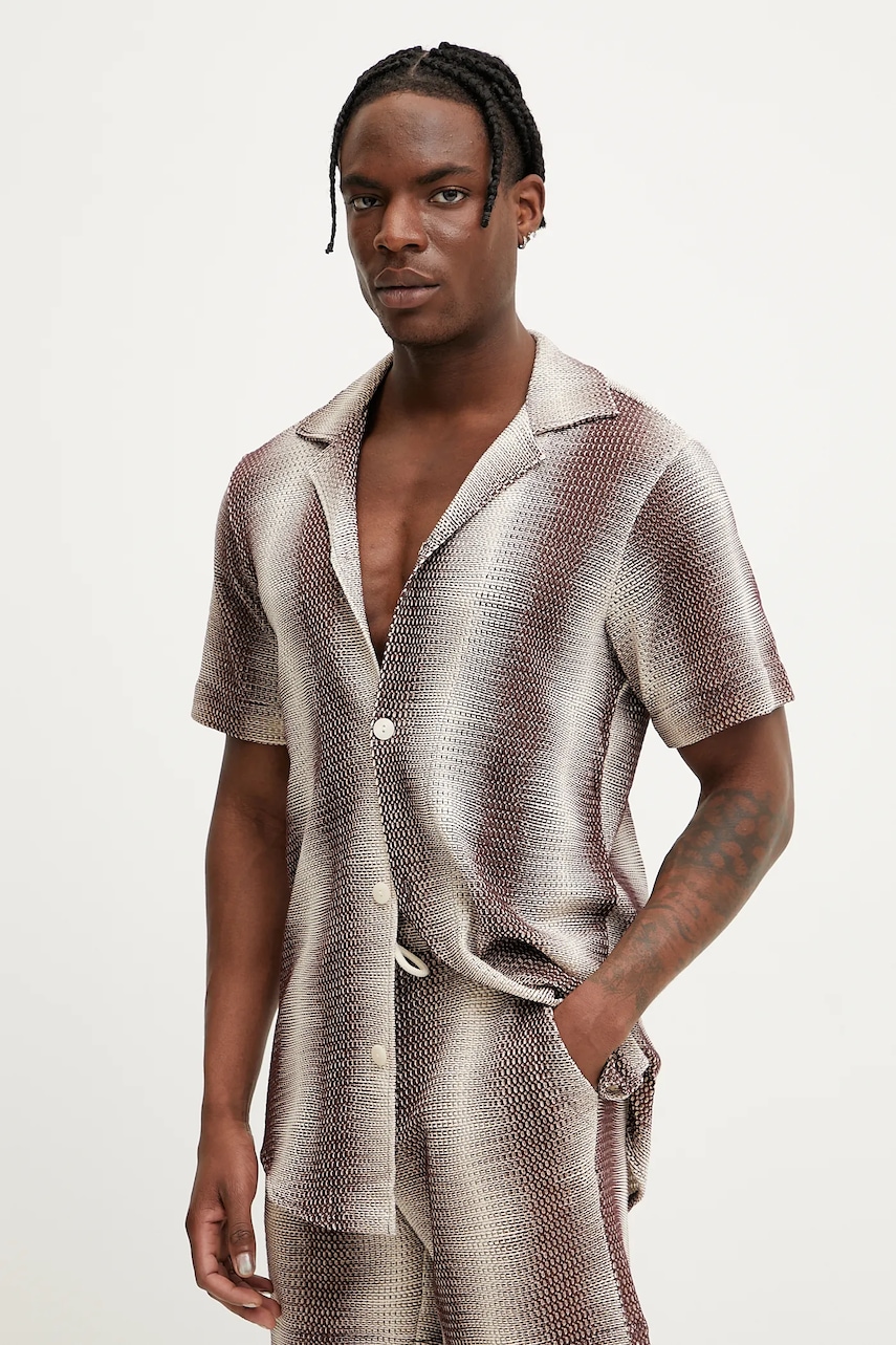OAS cămașă din bumbac bărbați, culoarea maro, regular, 7014