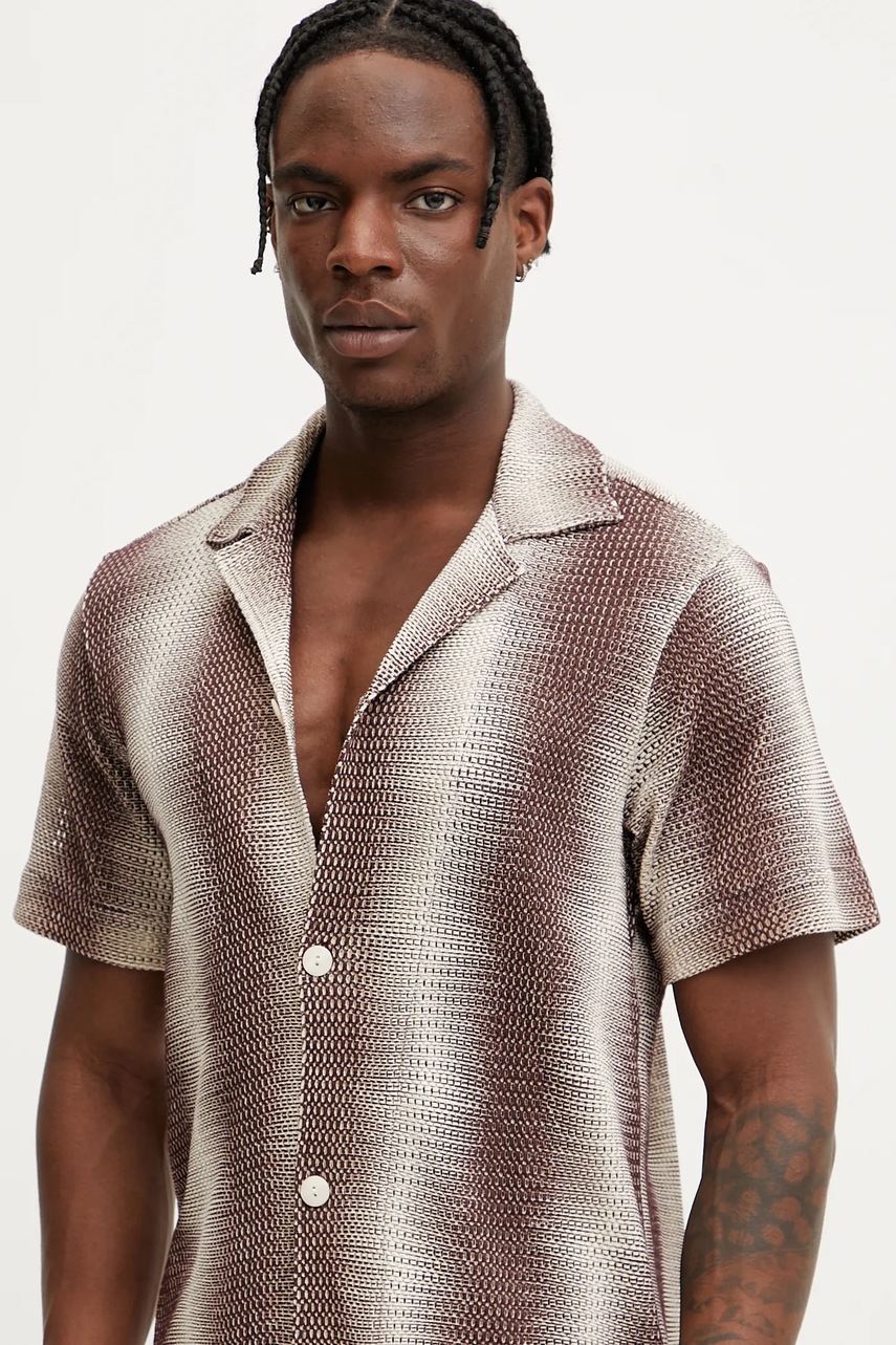 Βαμβακερό πουκάμισο OAS ανδρικό, χρώμα: καφέ, 7014 φωτογραφία