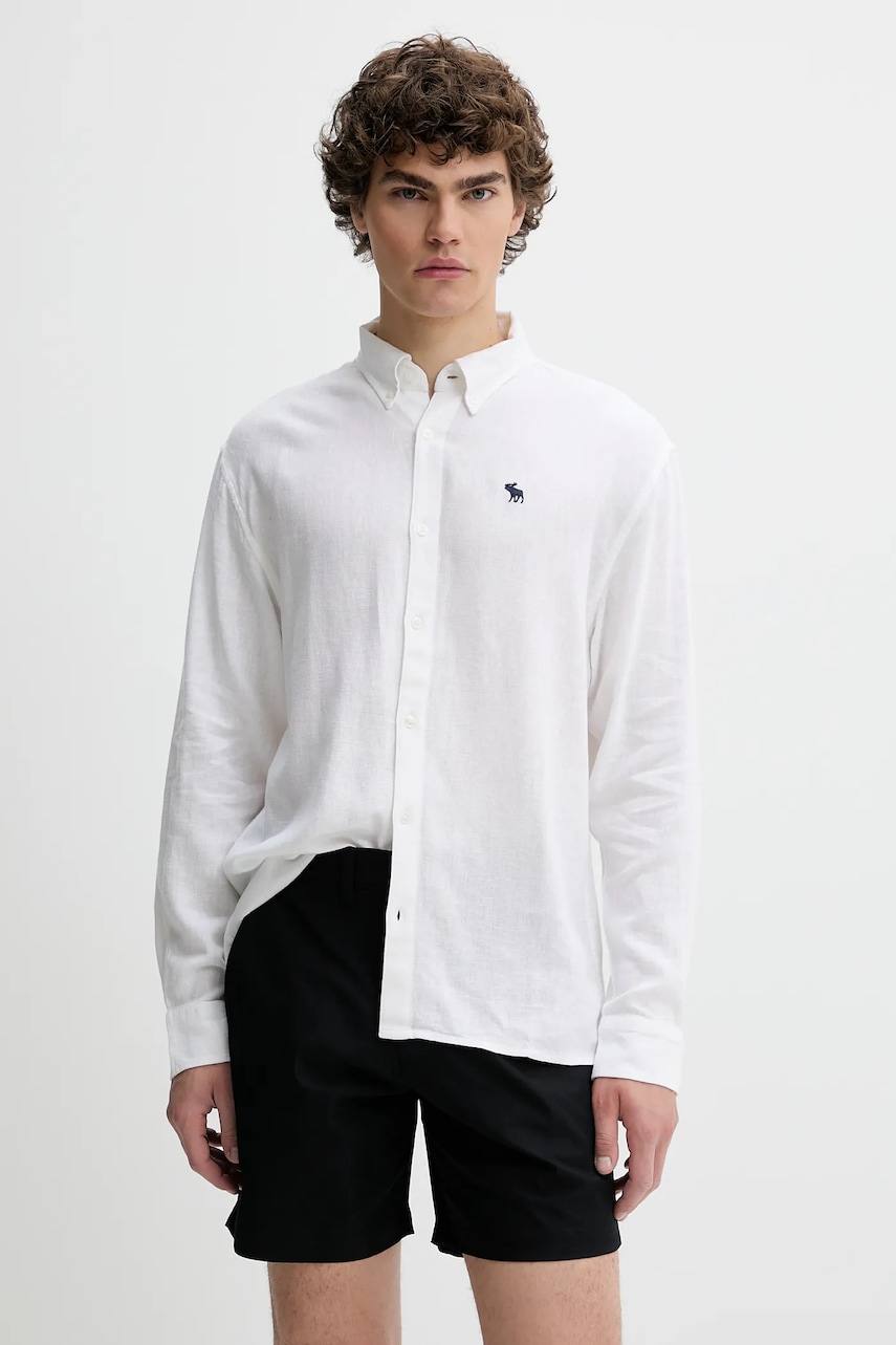 Abercrombie & Fitch cămașă de in culoarea alb, cu guler button-down, regular, KI125-5085