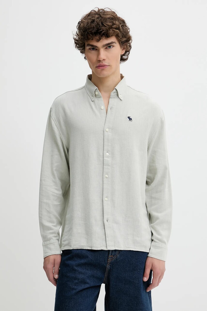 Abercrombie & Fitch cămașă de in culoarea gri, cu guler button-down, regular, KI125-5085