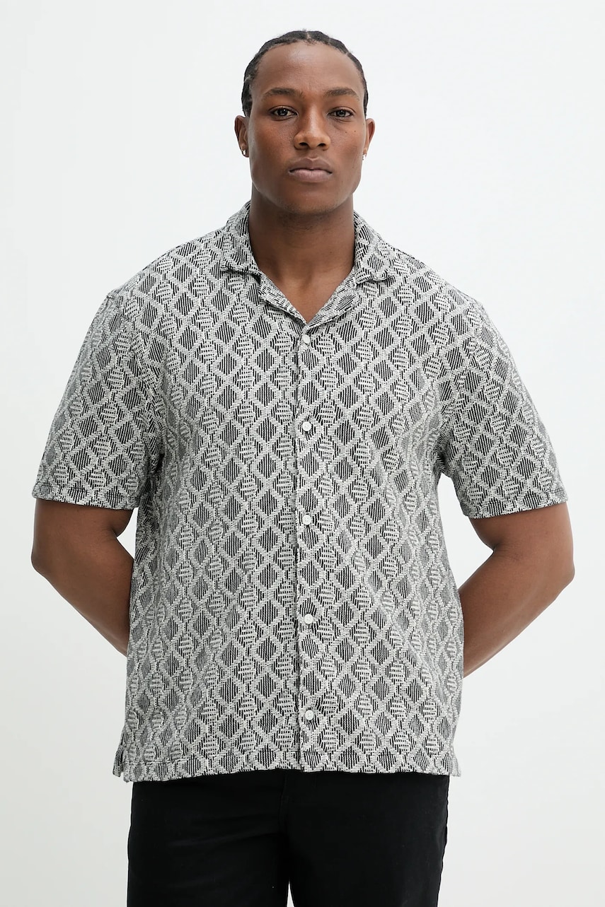 Hollister Co. cămașă din bumbac bărbați, culoarea negru, regular, KI325-5015