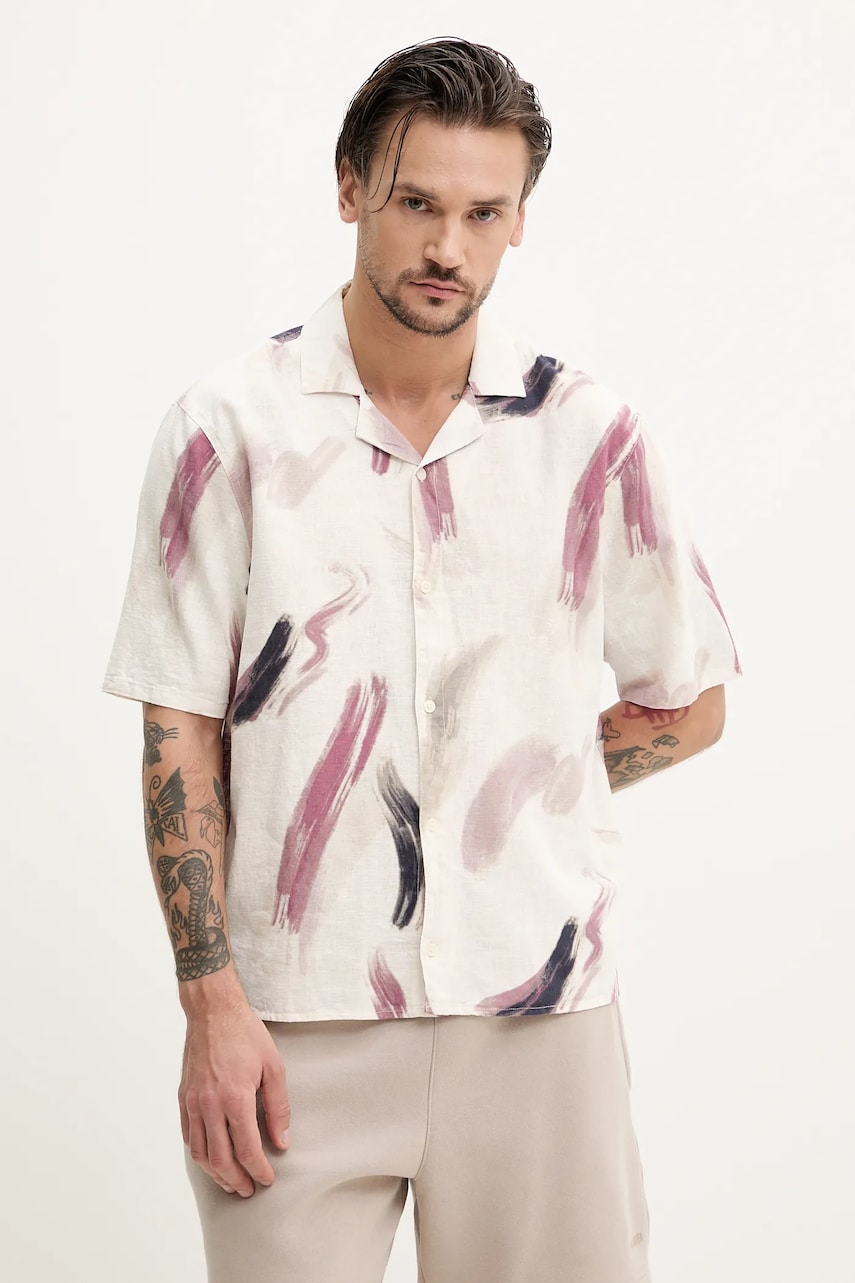 Hollister Co. camasa de in barbati, culoarea bej, relaxed, KI325-5060 Hollister Co. camasa de in barbati, culoarea bej, relaxed, KI325-5060