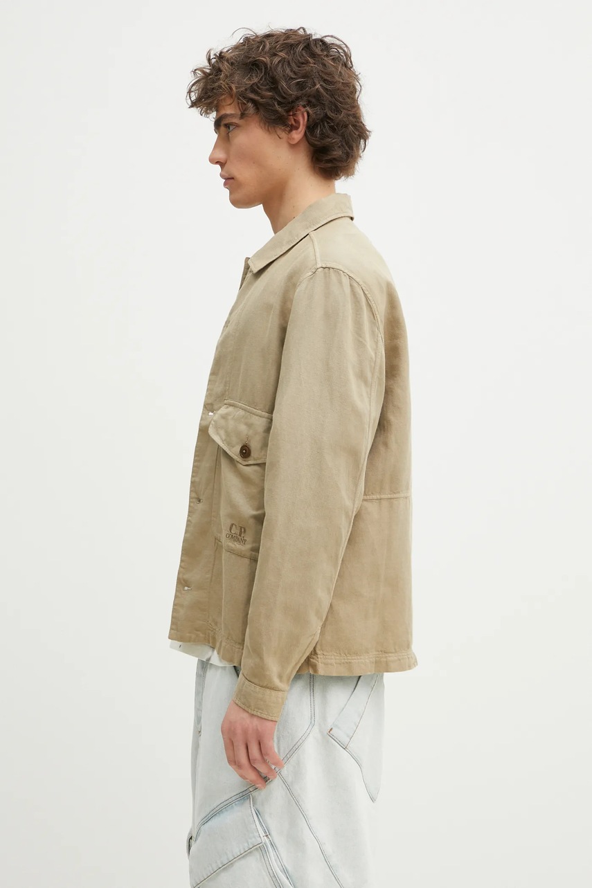 Рубашка с примесью льна C.P. Company мужская цвет зелёный regular классический воротник 18CMOS242A006501G