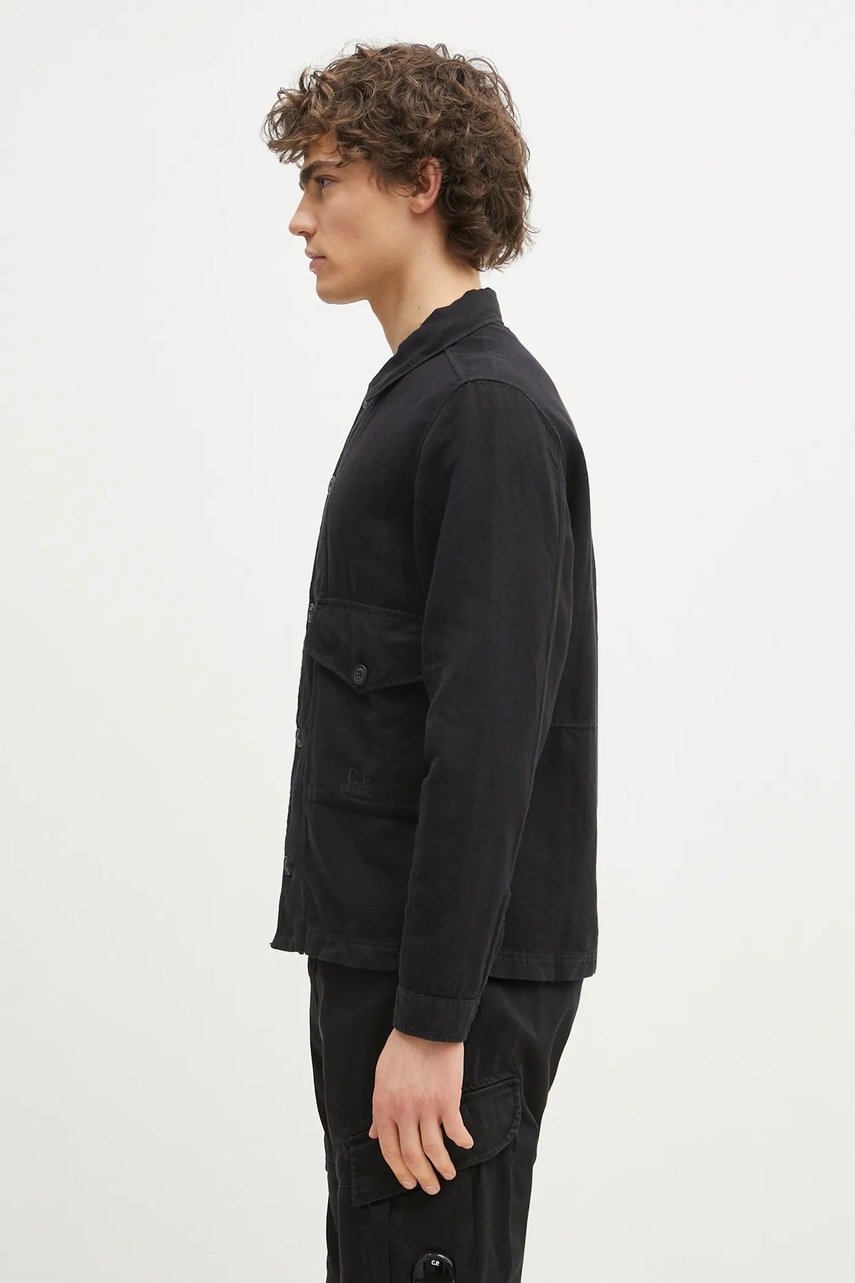Рубашка с примесью льна C.P. Company мужская цвет чёрный regular классический воротник 18CMOS242A006501G