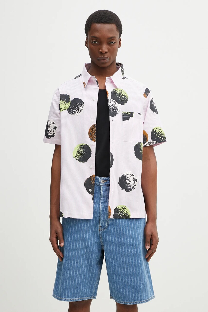 Levně Bavlněná košile ICECREAM Scoop Ss Shirt růžová barva, relaxed, s klasickým límcem, IC25116