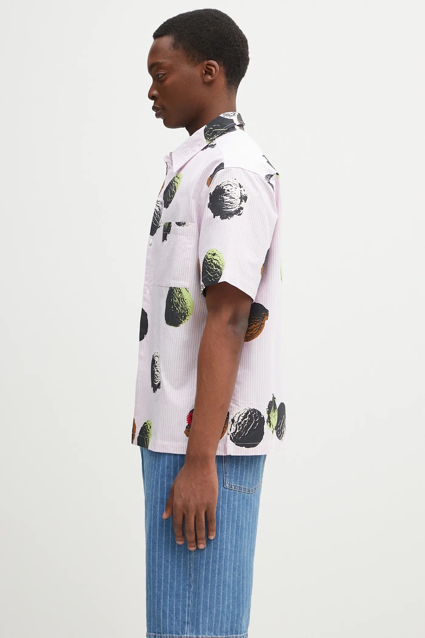 Хлопковая рубашка ICECREAM Scoop Ss Shirt мужская цвет розовый relaxed классический воротник IC25116