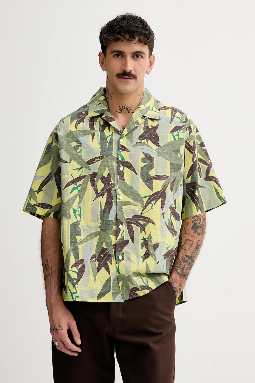 Kenzo cămașă din amestec de in culoarea verde, relaxed, FF55CH1309P1.45