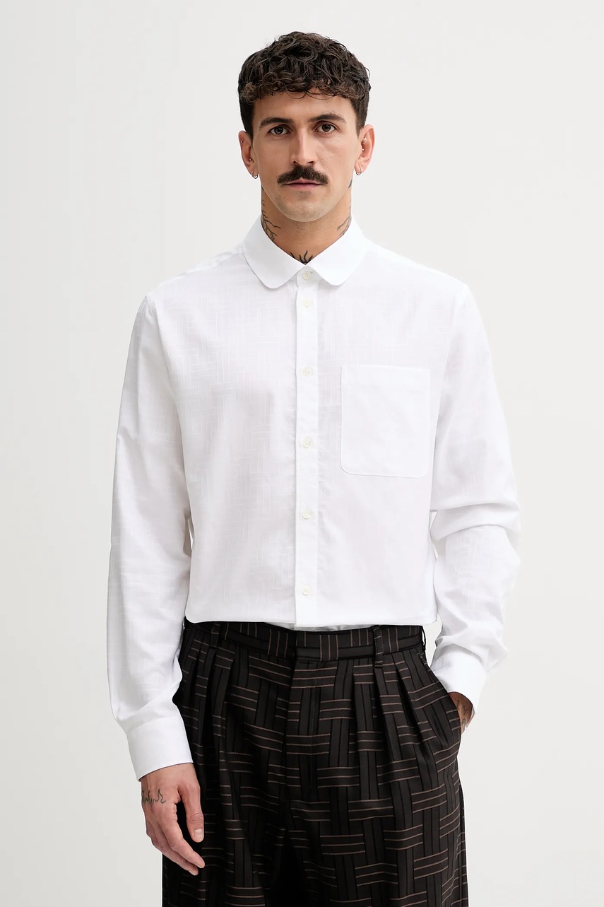 Kenzo cămașă din bumbac bărbați, culoarea alb, slim, FF55CH2029JA.01