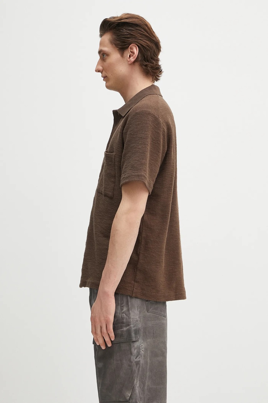 Βαμβακερό πουκάμισο Norse Projects Gustav Crochet Jersey Shirt ανδρικό, χρώμα: καφέ, N01.0683.2033 φωτογραφία