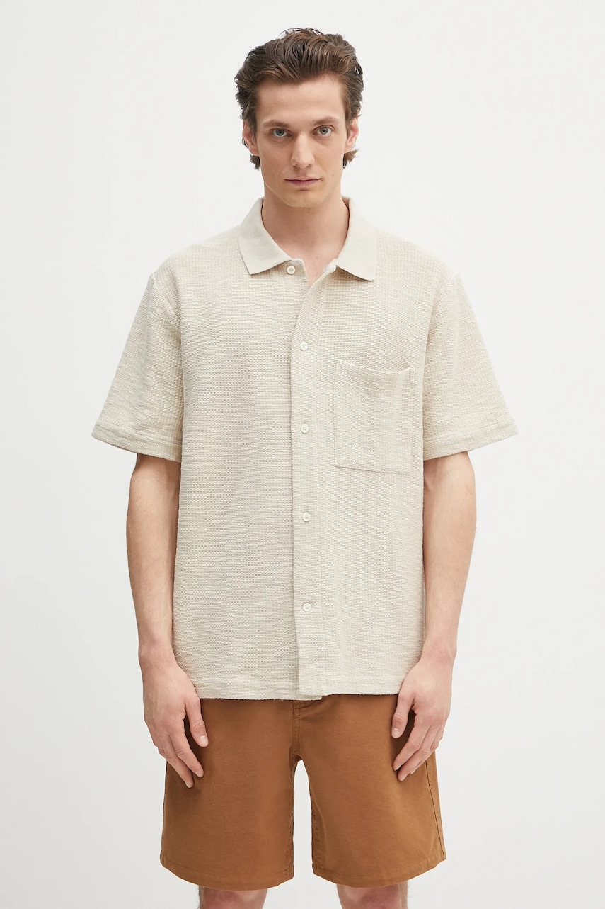 Norse Projects cămașă din bumbac Gustav Crochet Jersey Shirt culoarea bej, cu guler clasic, relaxed, N01.0683.2064