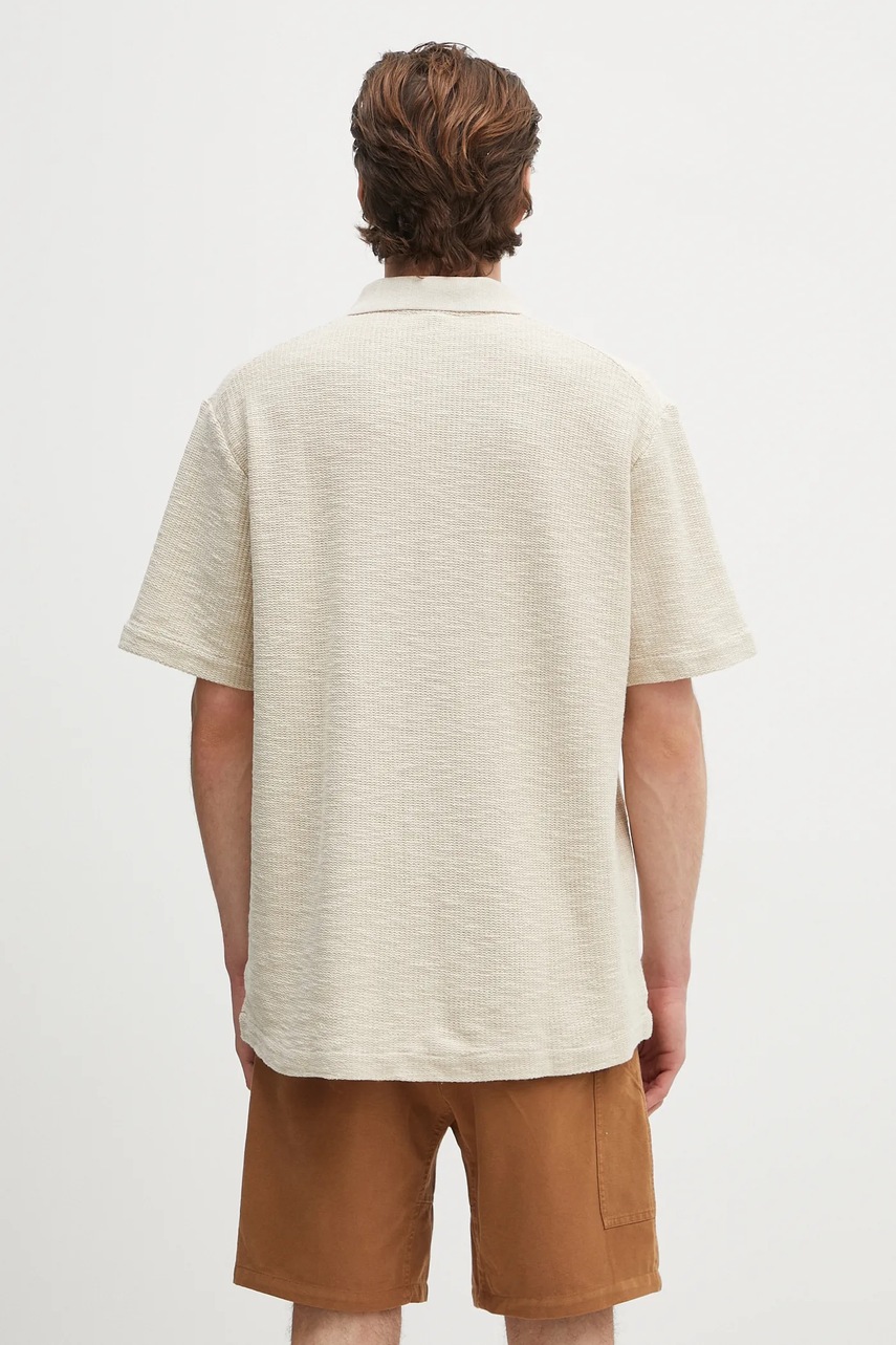 Βαμβακερό πουκάμισο Norse Projects Gustav Crochet Jersey Shirt ανδρικό, χρώμα: μπεζ, N01.0683.2064 φωτογραφία