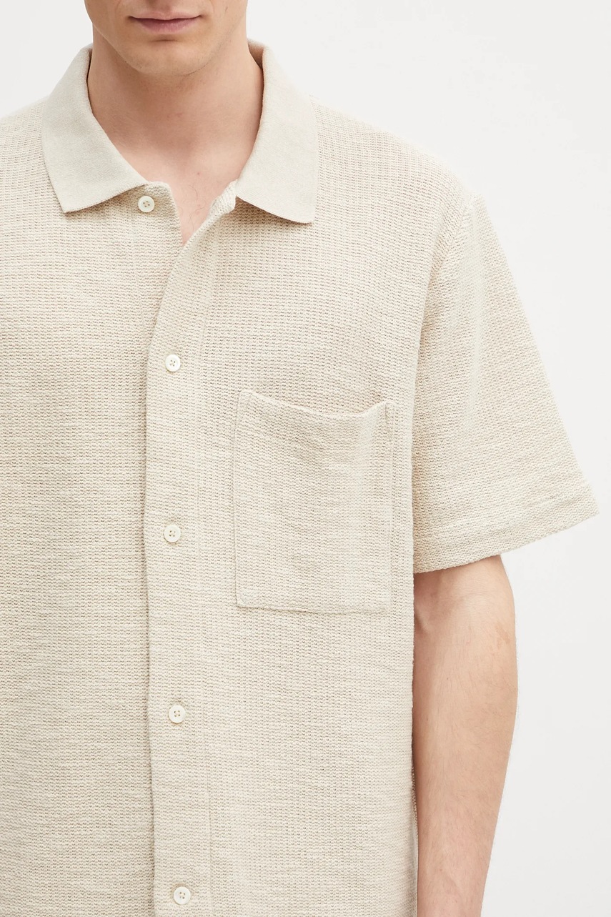 Βαμβακερό πουκάμισο Norse Projects Gustav Crochet Jersey Shirt ανδρικό, χρώμα: μπεζ, N01.0683.2064 φωτογραφία