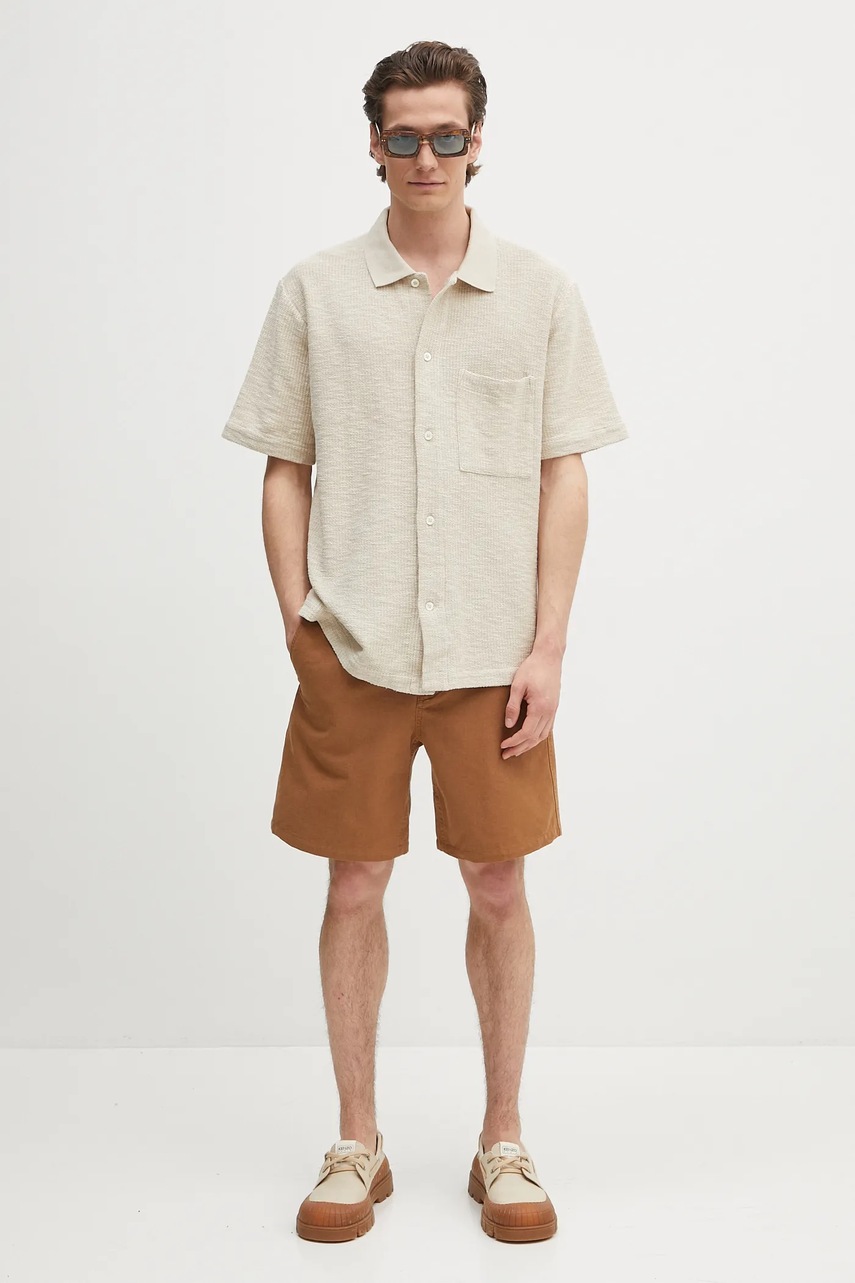 Βαμβακερό πουκάμισο Norse Projects Gustav Crochet Jersey Shirt ανδρικό, χρώμα: μπεζ, N01.0683.2064 φωτογραφία