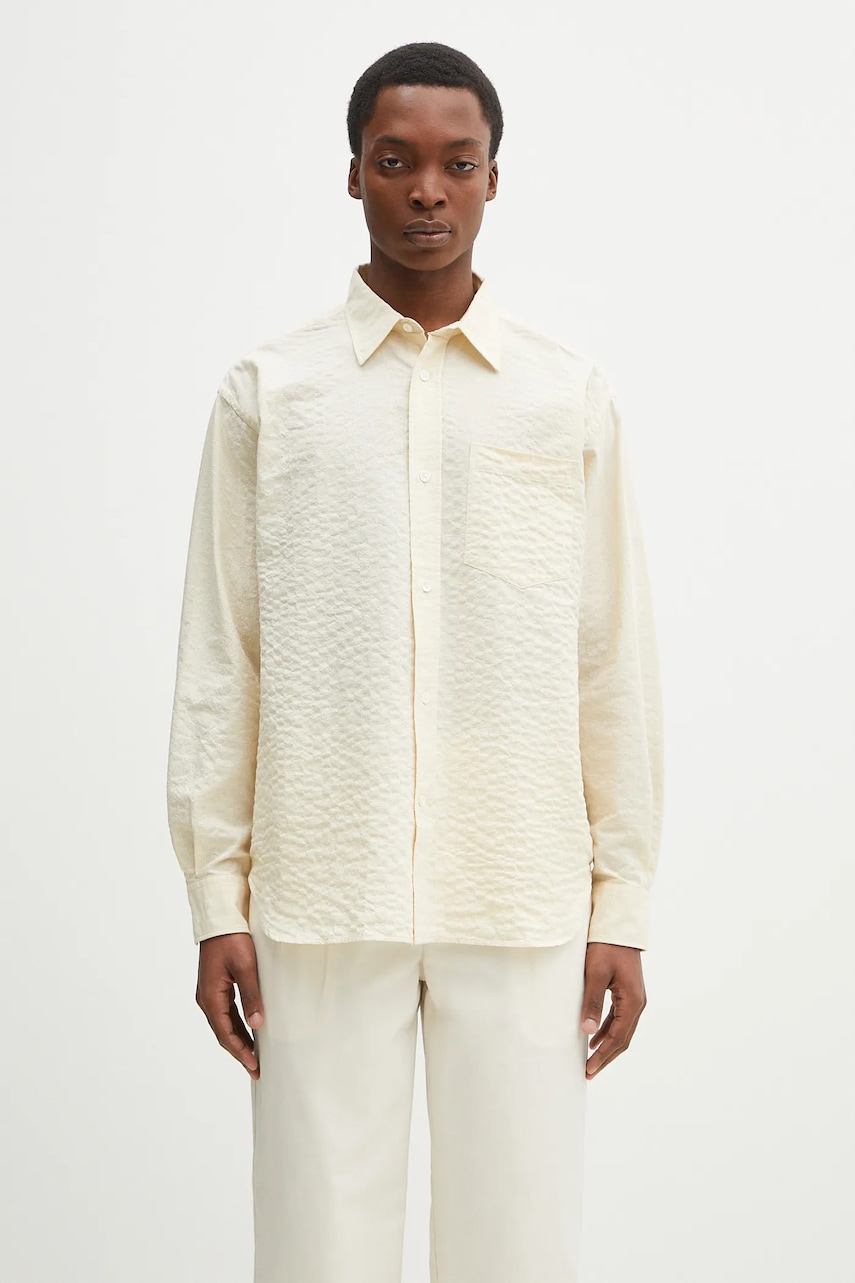 Košile Norse Projects Mo Oversized Check Shirt pánská, béžová barva, relaxed, s klasickým límcem, N40.0820.2064