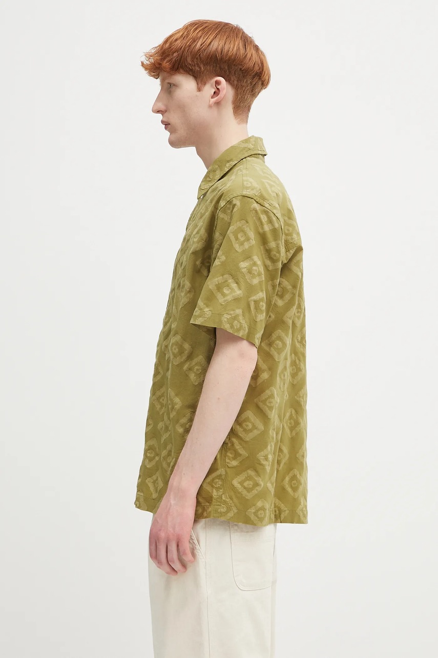 Βαμβακερό πουκάμισο Norse Projects Mads Batik SS Shirt ανδρικό, χρώμα: πράσινο, N40.0833.8037 φωτογραφία