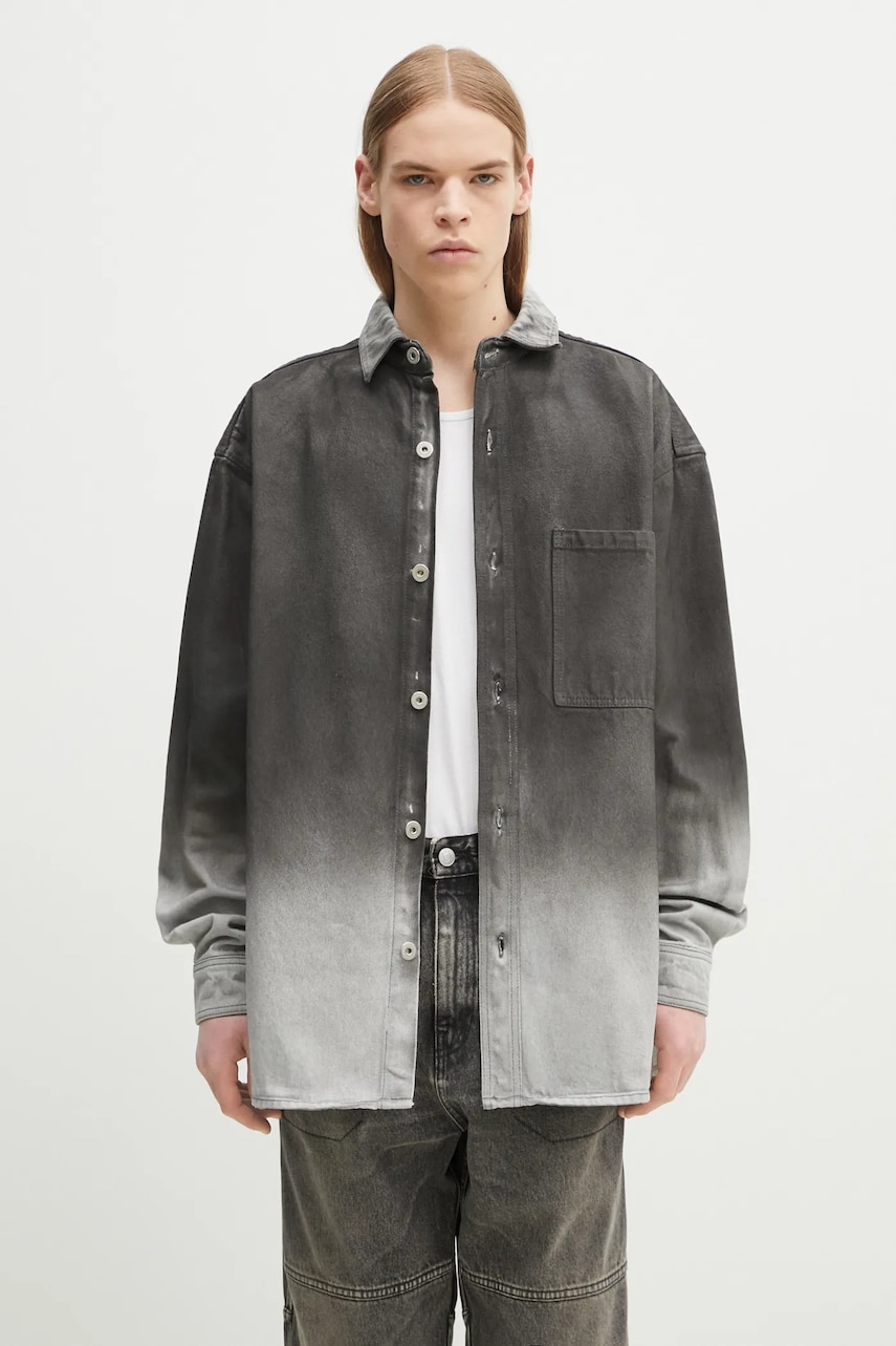 Marcelo Burlon camasa jeans Gradient Denim Overshirt Black White barbati, culoarea gri, cu guler clasic, relaxed, CMYE01DS25DEN0011001