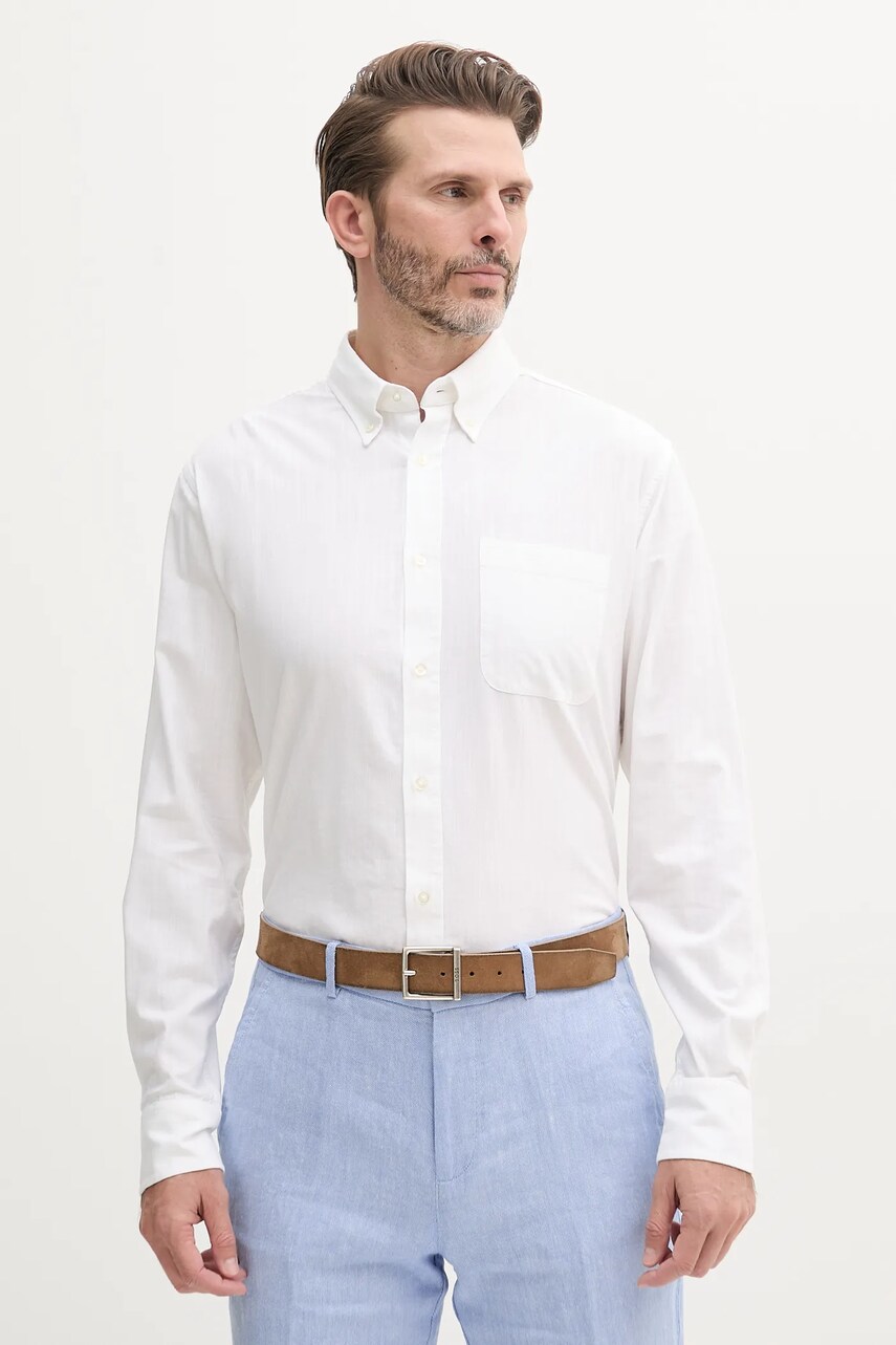 Levně Košile United Colors of Benetton pánská, bílá barva, regular, s límečkem button-down, 5KFHUQ05R