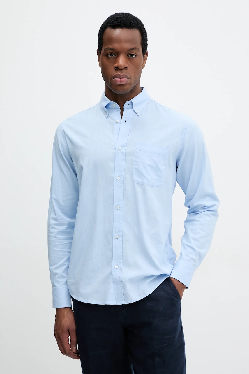 Levně Košile United Colors of Benetton pánská, modrá barva, regular, s límečkem button-down, 5KFHUQ05R