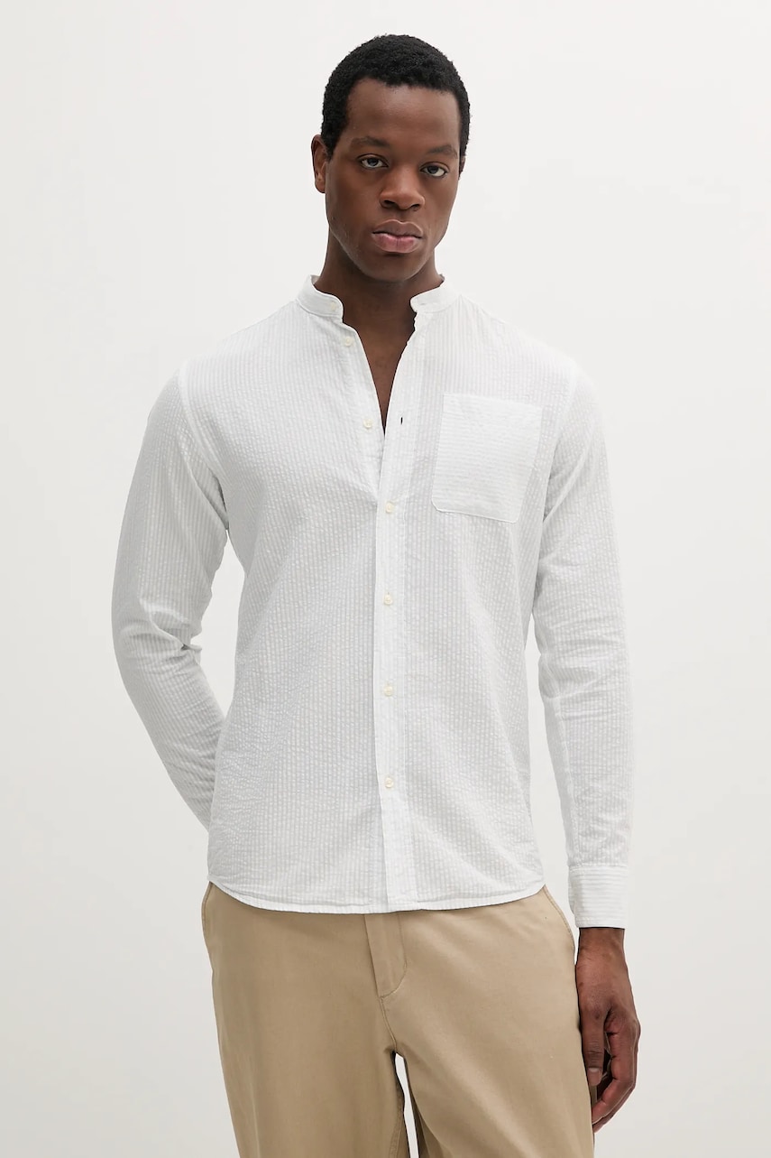 United Colors of Benetton cămașă din bumbac culoarea alb, cu guler stand-up, slim, 5W3BUQ05S