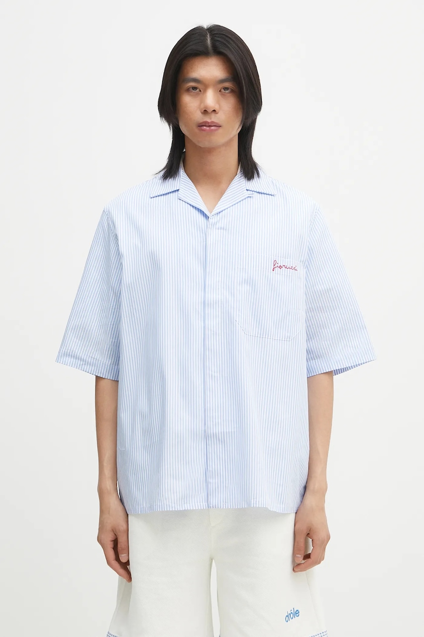 Fiorucci cămașă din bumbac Striped Logo Bowling barbati, cu guler clasic, relaxed, M02SPTSS295CO01BL02