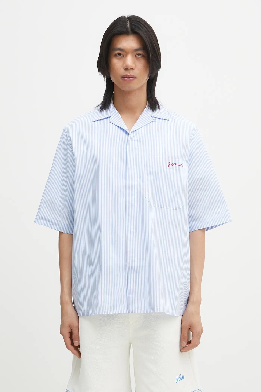 Bavlněná košile Fiorucci Striped Logo Bowling modrá barva, relaxed, s klasickým límcem, M02SPTSS295CO01BL02