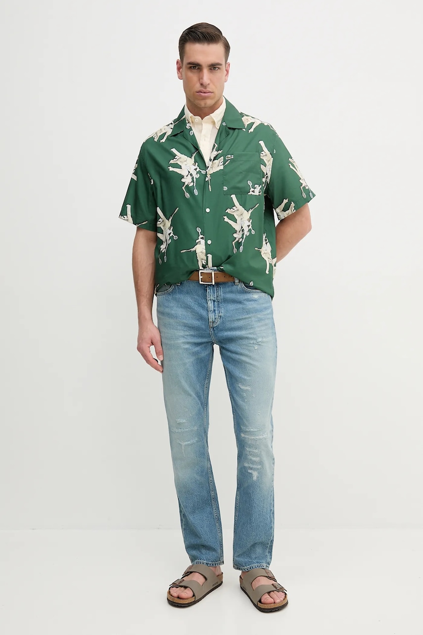 Рубашка Lacoste мужская цвет зелёный relaxed классический воротник CH0113 Рубашка Lacoste мужская цвет зелёный relaxed классический воротник CH0113