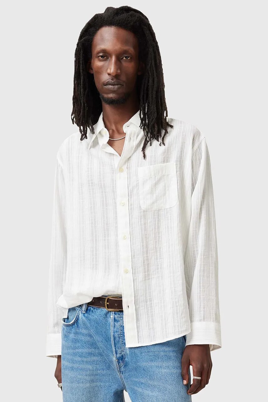 AllSaints camasa din bumbac KARMI barbati, culoarea alb, cu guler clasic, regular, M040SC