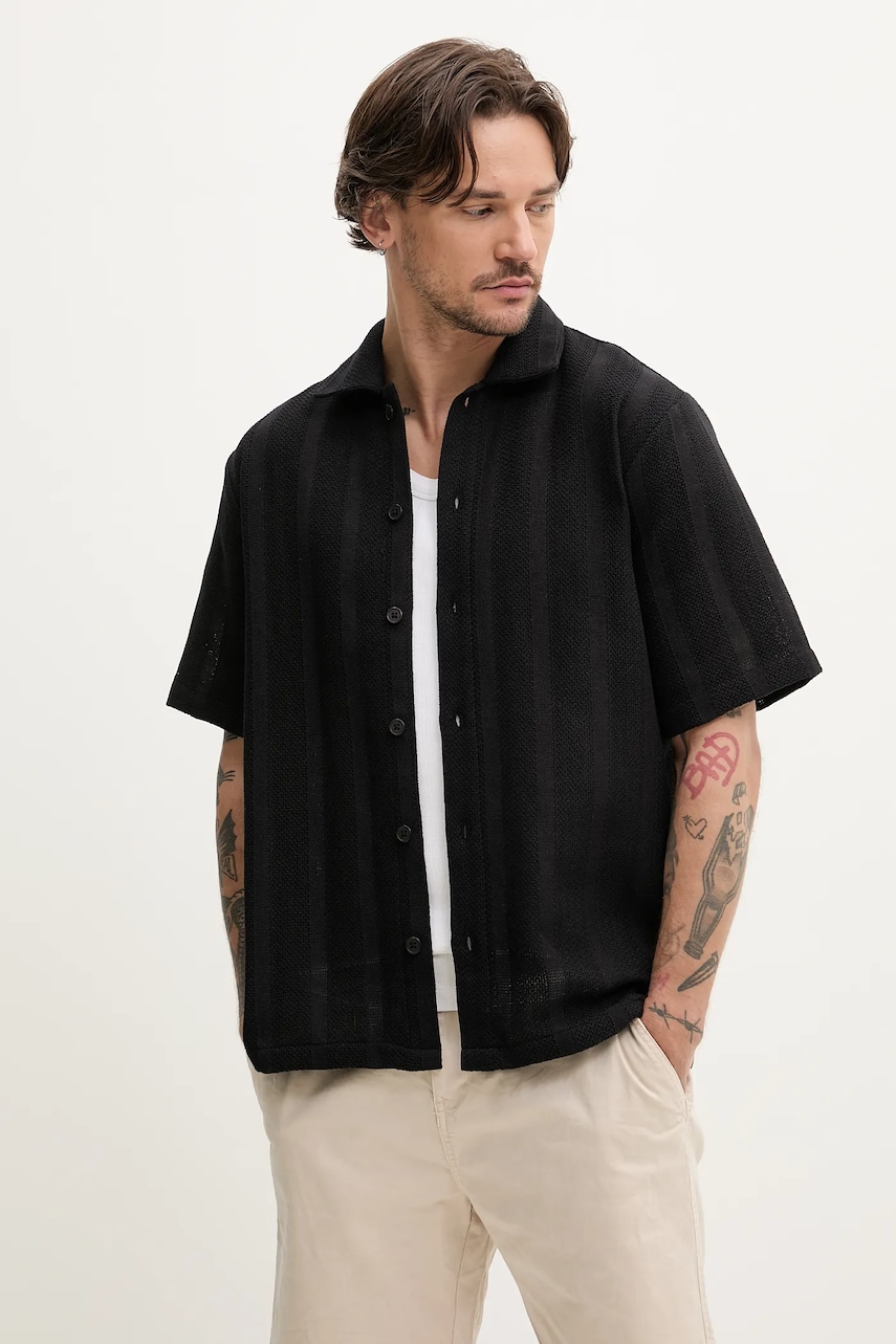 Resteröds camasa Kirk Shirt barbati, culoarea negru, cu guler clasic, regular, 10251.7400 Resteröds camasa Kirk Shirt barbati, culoarea negru, cu guler clasic, regular, 10251.7400
