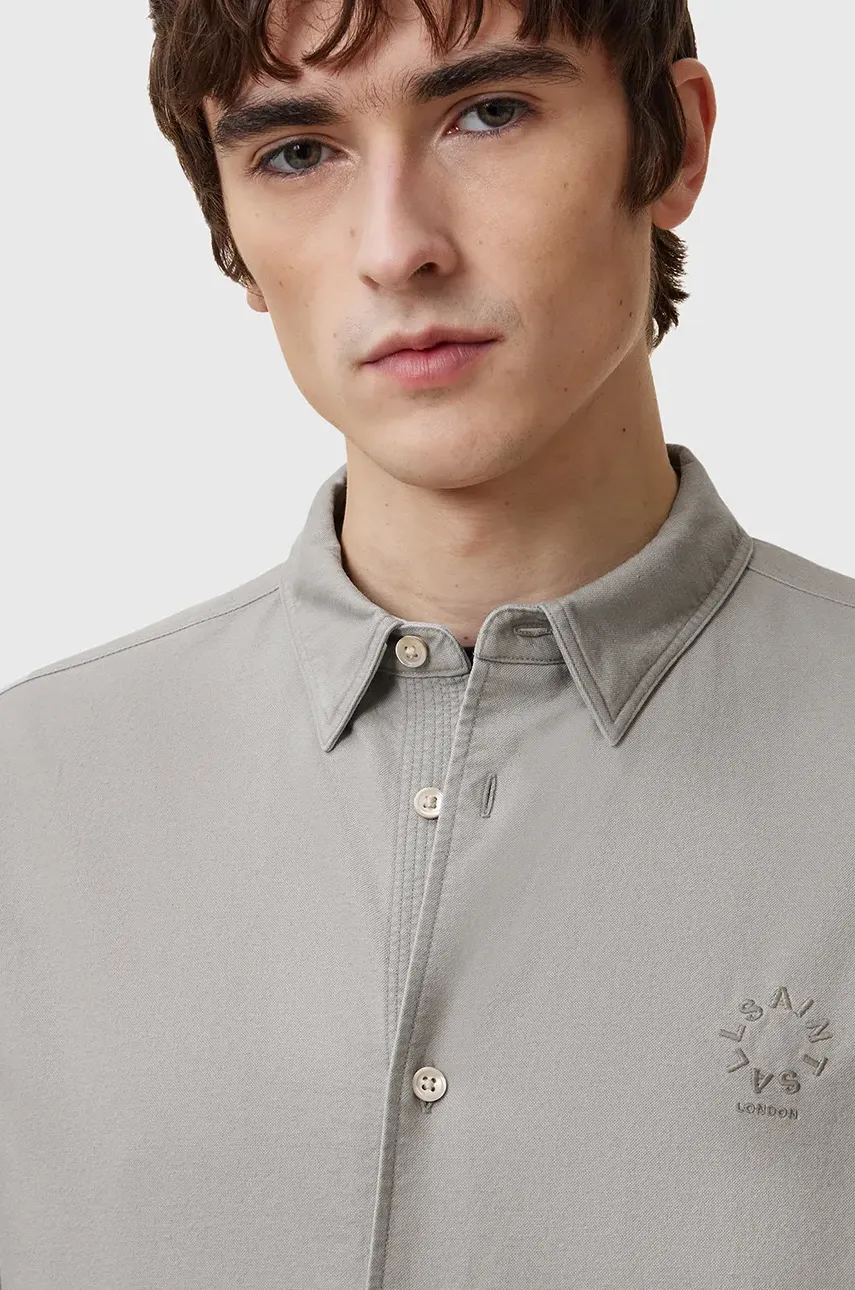 Хлопковая рубашка AllSaints HAVEN мужская цвет серый regular классический воротник M123SC Хлопковая рубашка AllSaints HAVEN мужская цвет серый regular классический воротник M123SC
