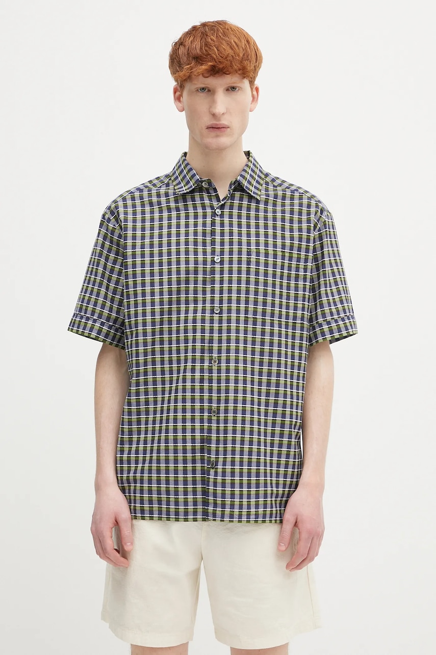 A.P.C. cămașă din bumbac Chemisette Ross culoarea bleumarin, cu guler clasic, regular, COHGA.H12541