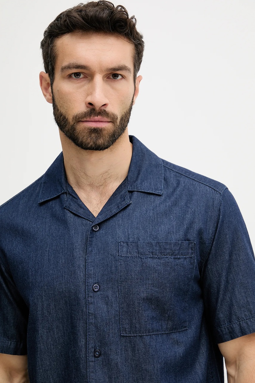 Βαμβακερό πουκάμισο United Colors of Benetton ανδρικό, χρώμα: ναυτικό μπλε, 5DHJUQ05K φωτογραφία
