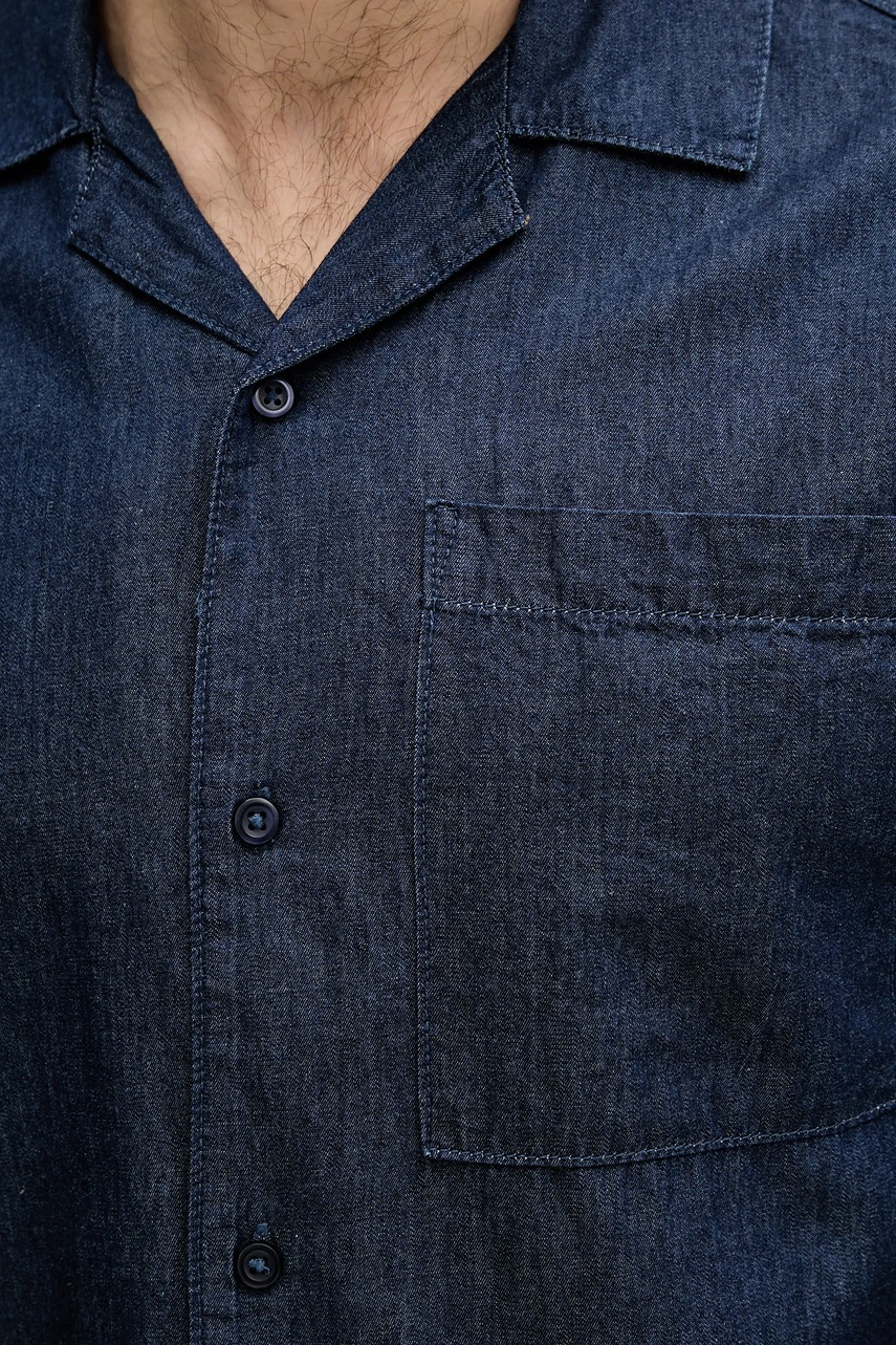 Βαμβακερό πουκάμισο United Colors of Benetton ανδρικό, χρώμα: ναυτικό μπλε, 5DHJUQ05K φωτογραφία