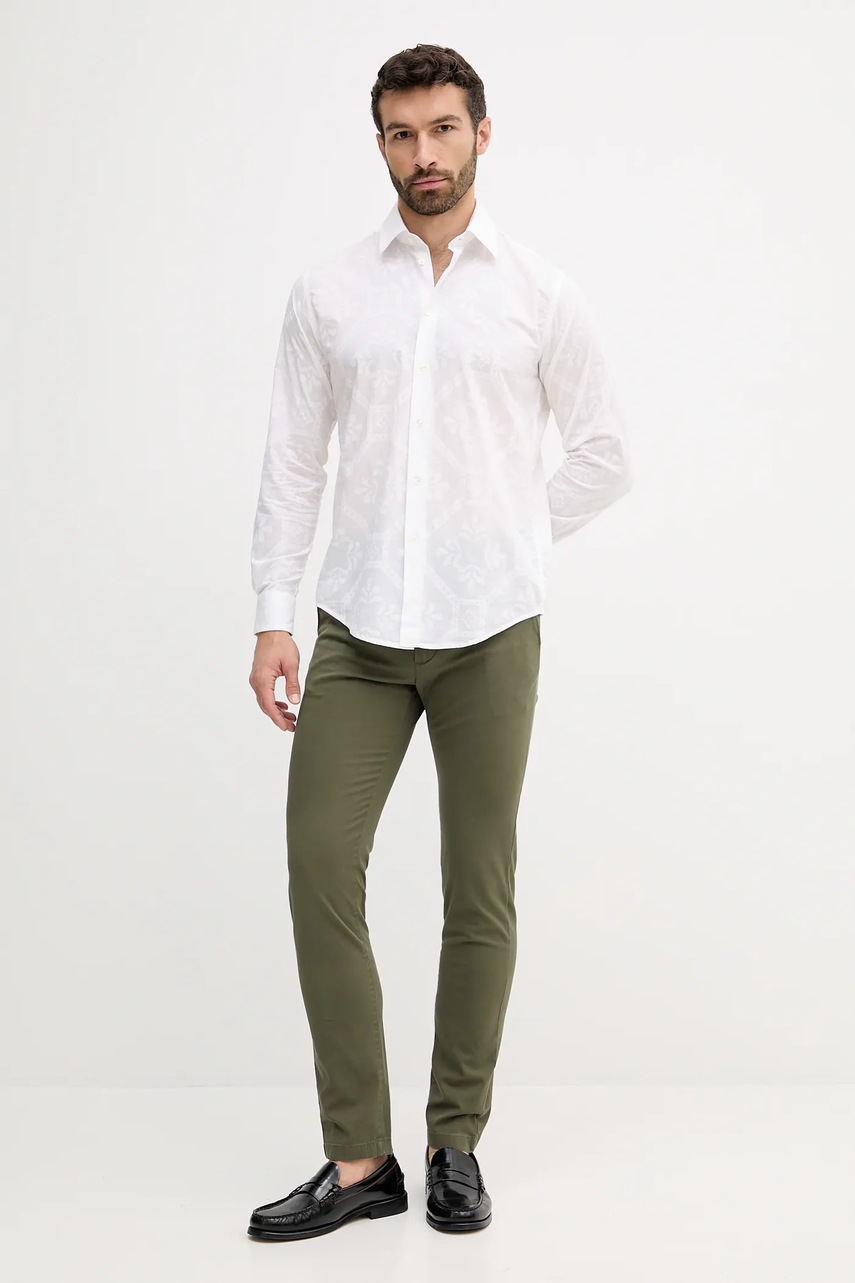 Хлопковая рубашка United Colors of Benetton цвет белый regular классический воротник 5UBMUQ04A