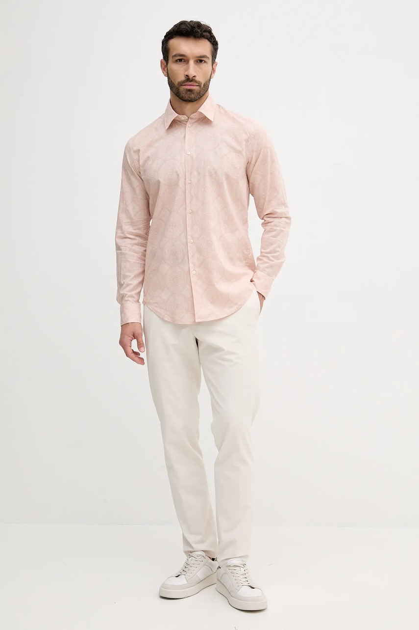 Хлопковая рубашка United Colors of Benetton цвет оранжевый regular классический воротник 5UBMUQ04A