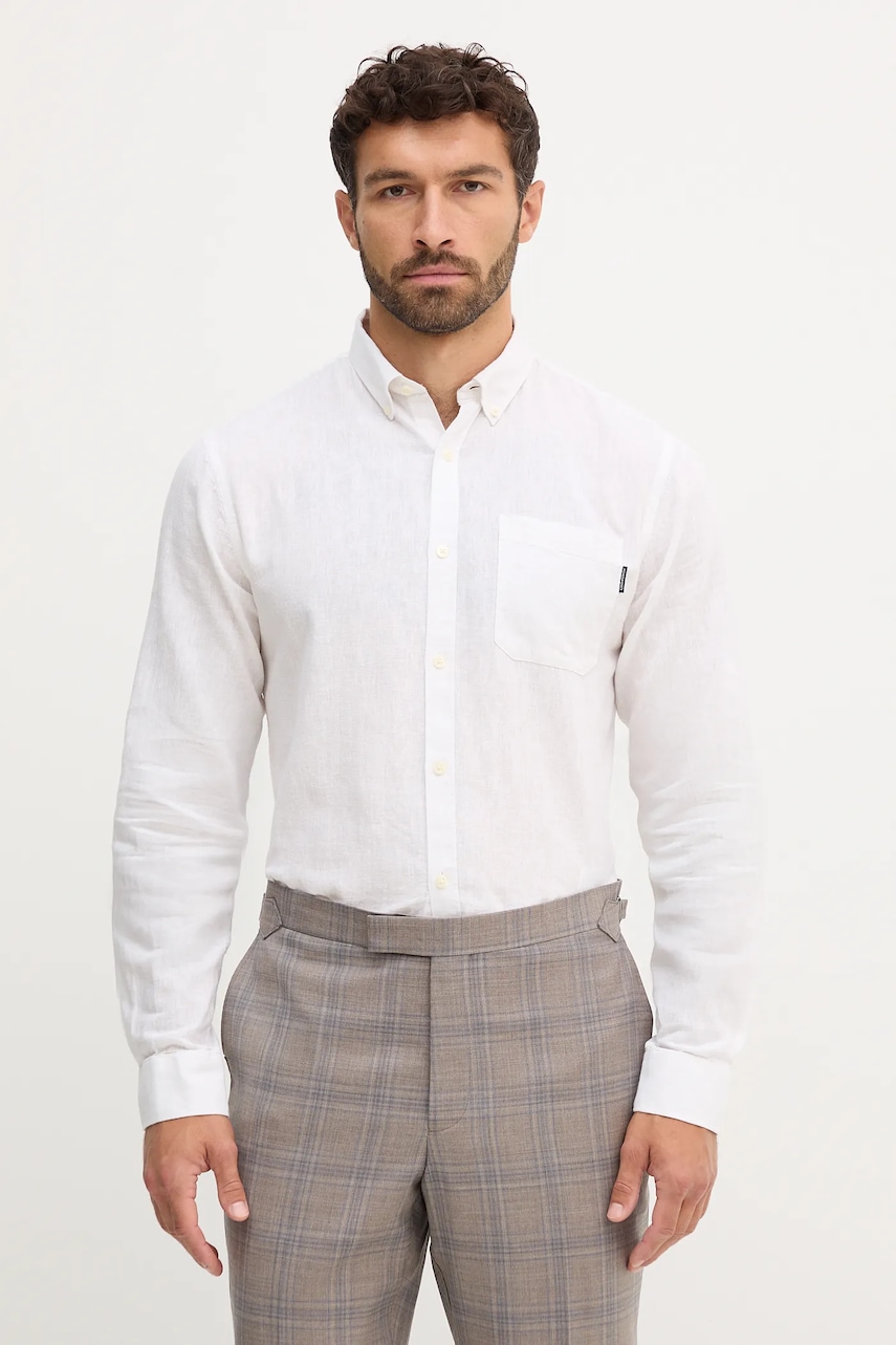 Lindbergh cămașă de in culoarea verde, cu guler button-down, regular, 30.220276