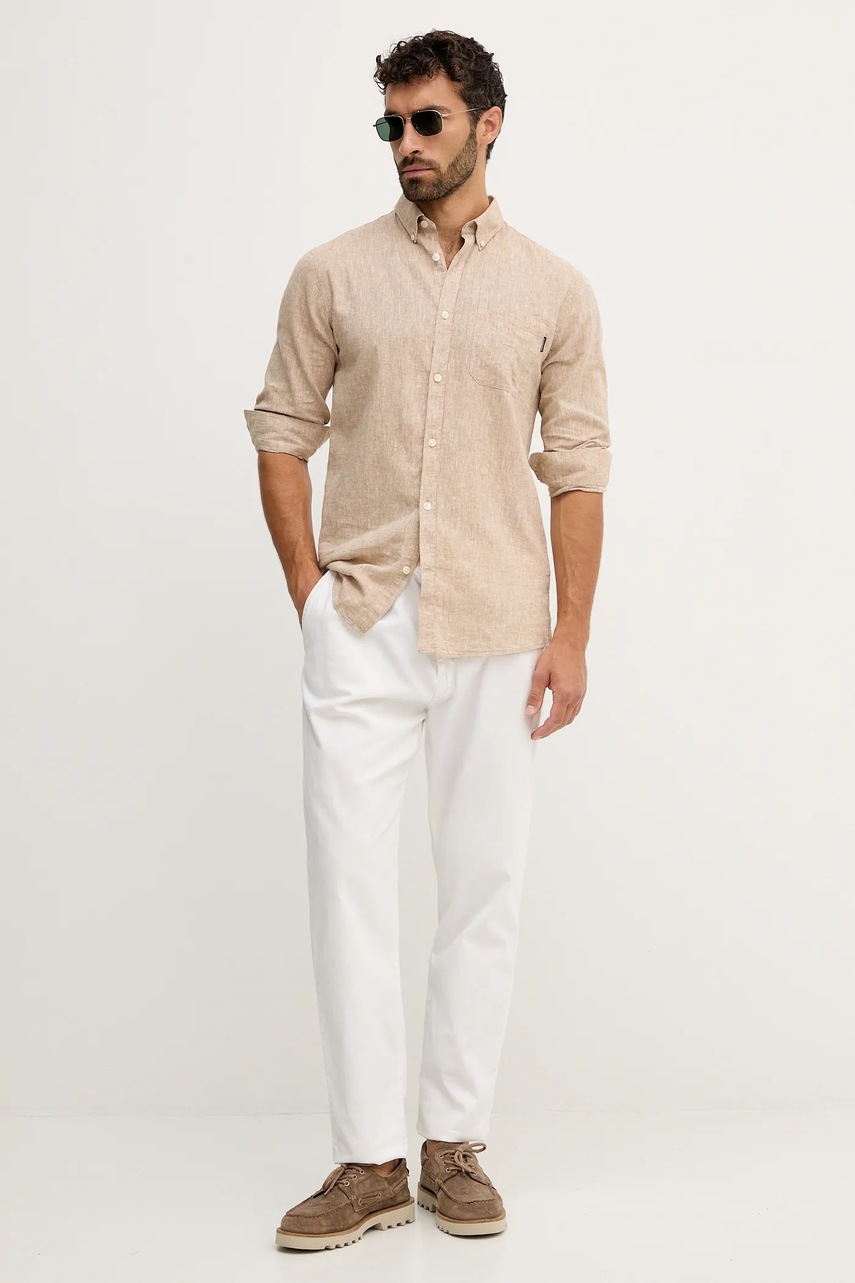 Льняная рубашка Lindbergh цвет зелёный regular воротник button-down 30.220276 Льняная рубашка Lindbergh цвет зелёный regular воротник button-down 30.220276