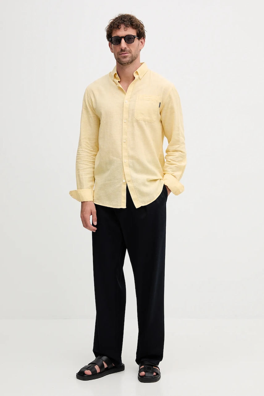 Льняная рубашка Lindbergh цвет зелёный regular воротник button-down 30.220276 Льняная рубашка Lindbergh цвет зелёный regular воротник button-down 30.220276