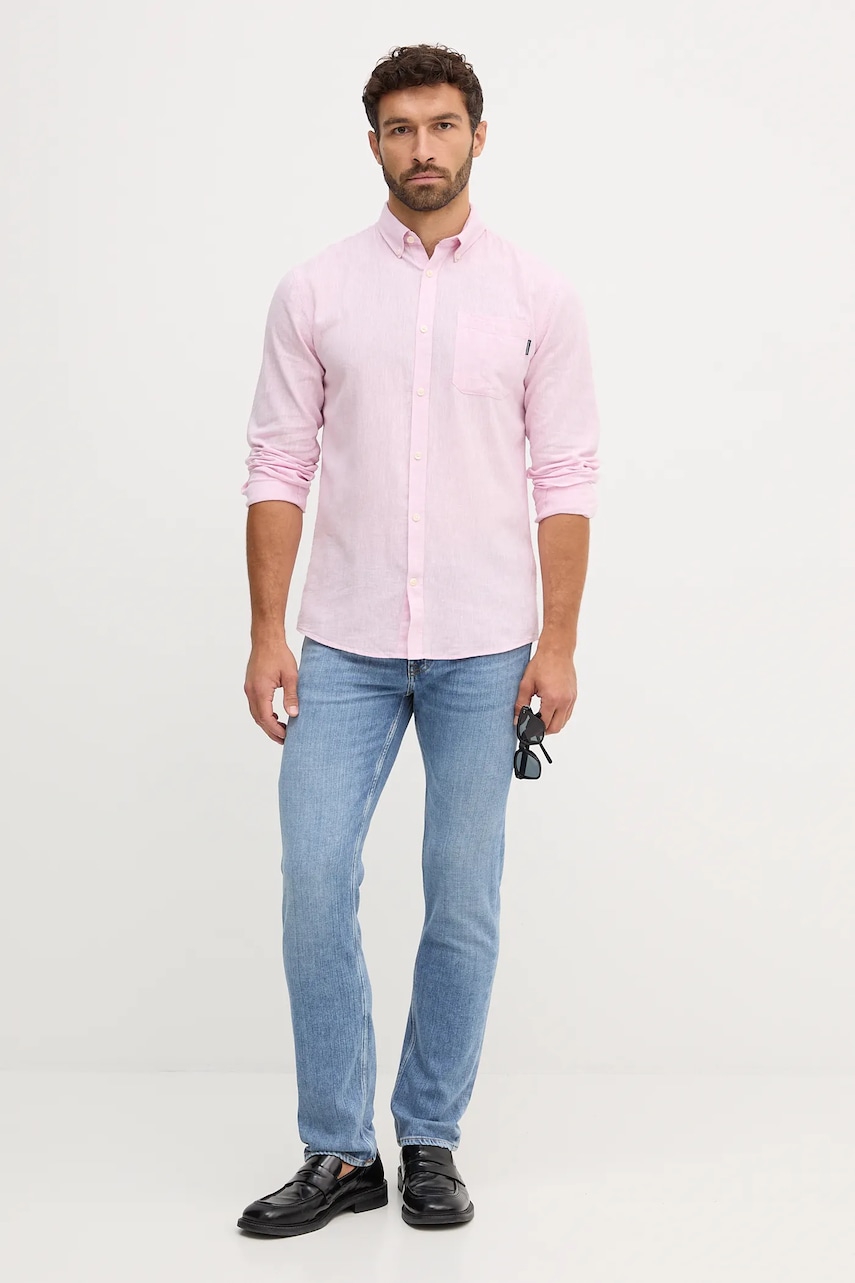 Льняная рубашка Lindbergh цвет зелёный regular воротник button-down 30.220276 Льняная рубашка Lindbergh цвет зелёный regular воротник button-down 30.220276