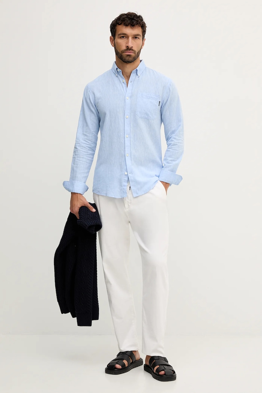 Льняная рубашка Lindbergh цвет зелёный regular воротник button-down 30.220276 Льняная рубашка Lindbergh цвет зелёный regular воротник button-down 30.220276