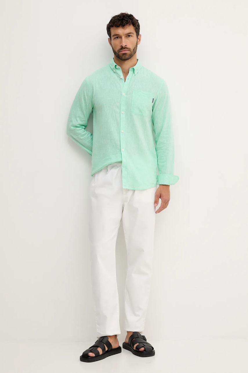 Льняная рубашка Lindbergh цвет зелёный regular воротник button-down 30.220276 Льняная рубашка Lindbergh цвет зелёный regular воротник button-down 30.220276