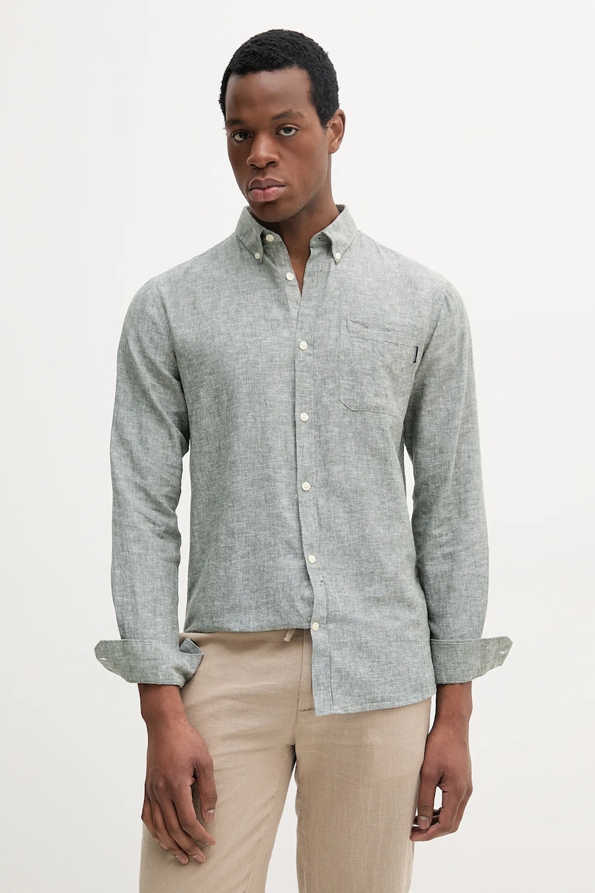 Lindbergh camasa de in barbati, culoarea verde, cu guler button-down, regular, 30.220276 Lindbergh camasa de in barbati, culoarea verde, cu guler button-down, regular, 30.220276