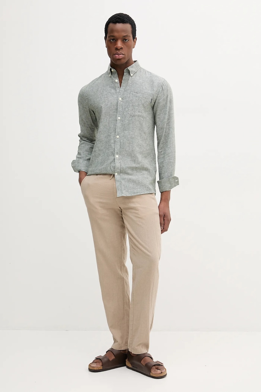 Льняная рубашка Lindbergh мужская цвет зелёный regular воротник button-down 30.220276 Льняная рубашка Lindbergh мужская цвет зелёный regular воротник button-down 30.220276
